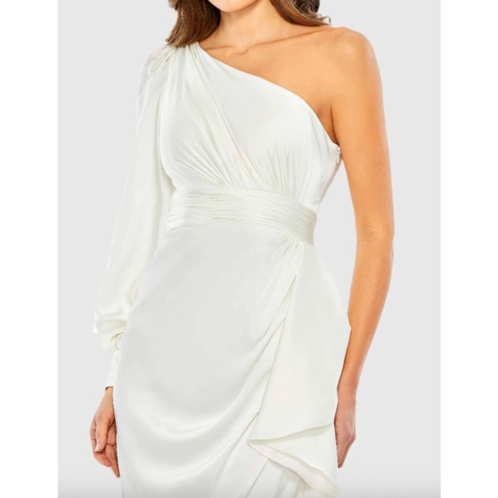 MAC DUGGAL Dress Size 14 White One Shoulder Mini NEW Satin Cocktail Dress - Picture 9 of 10